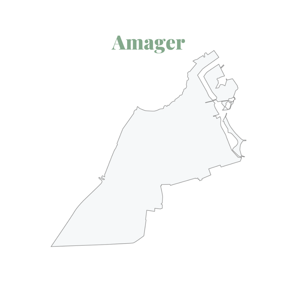 map outline with black line and grey background of amager a district of copenhagen in denmark