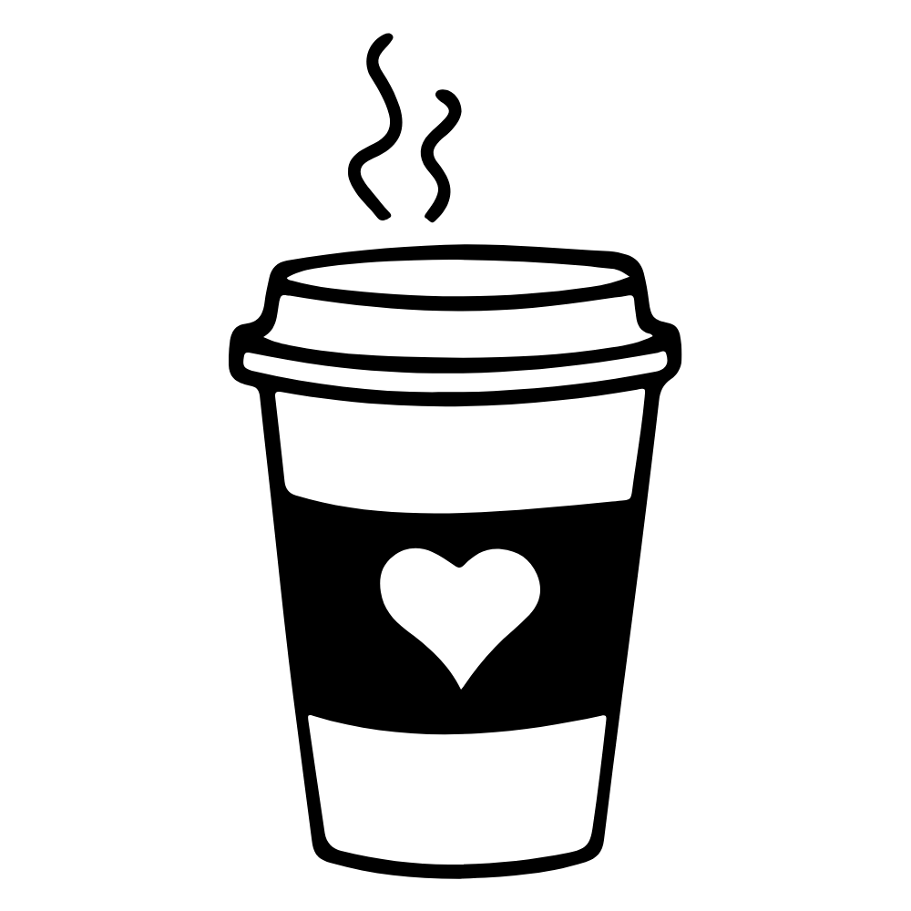 icon showing a hot coffee to go cup with a heart