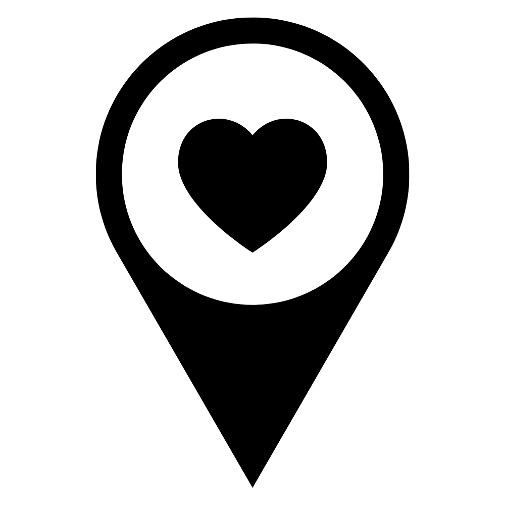 icon of a map tag with a heart inside