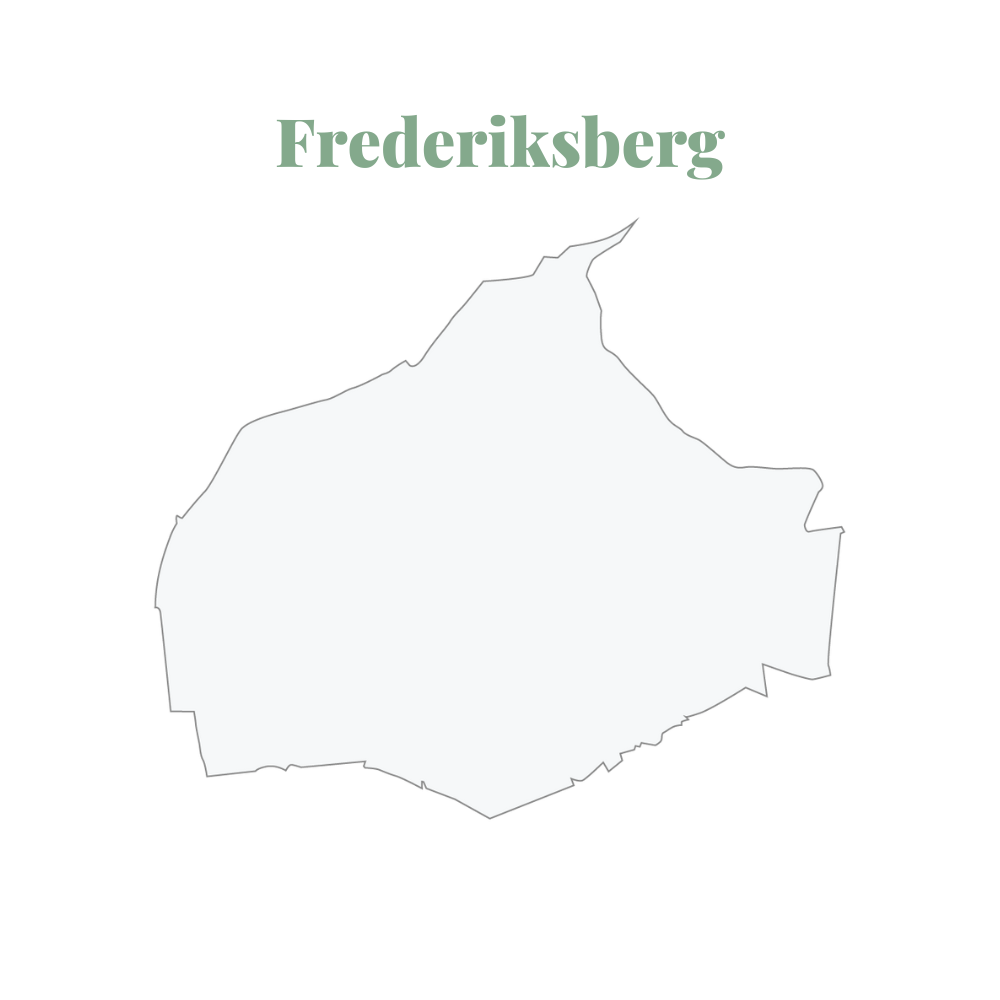 map outline with black line and grey background of frederiksberg a district of copenhagen in denmark