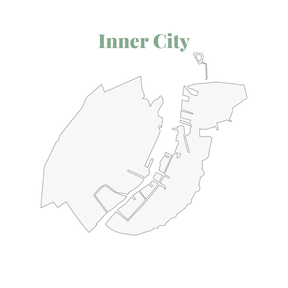 map outline of the inner city of copenhagen in denmark with green heading